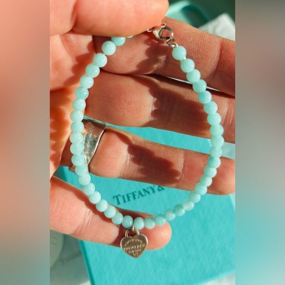 Tiffany & Co. Jewelry - Tiffany & Co Blue Amazonite 4mm Bead Return to Tiffany’s Heart Bracelet 7.25”